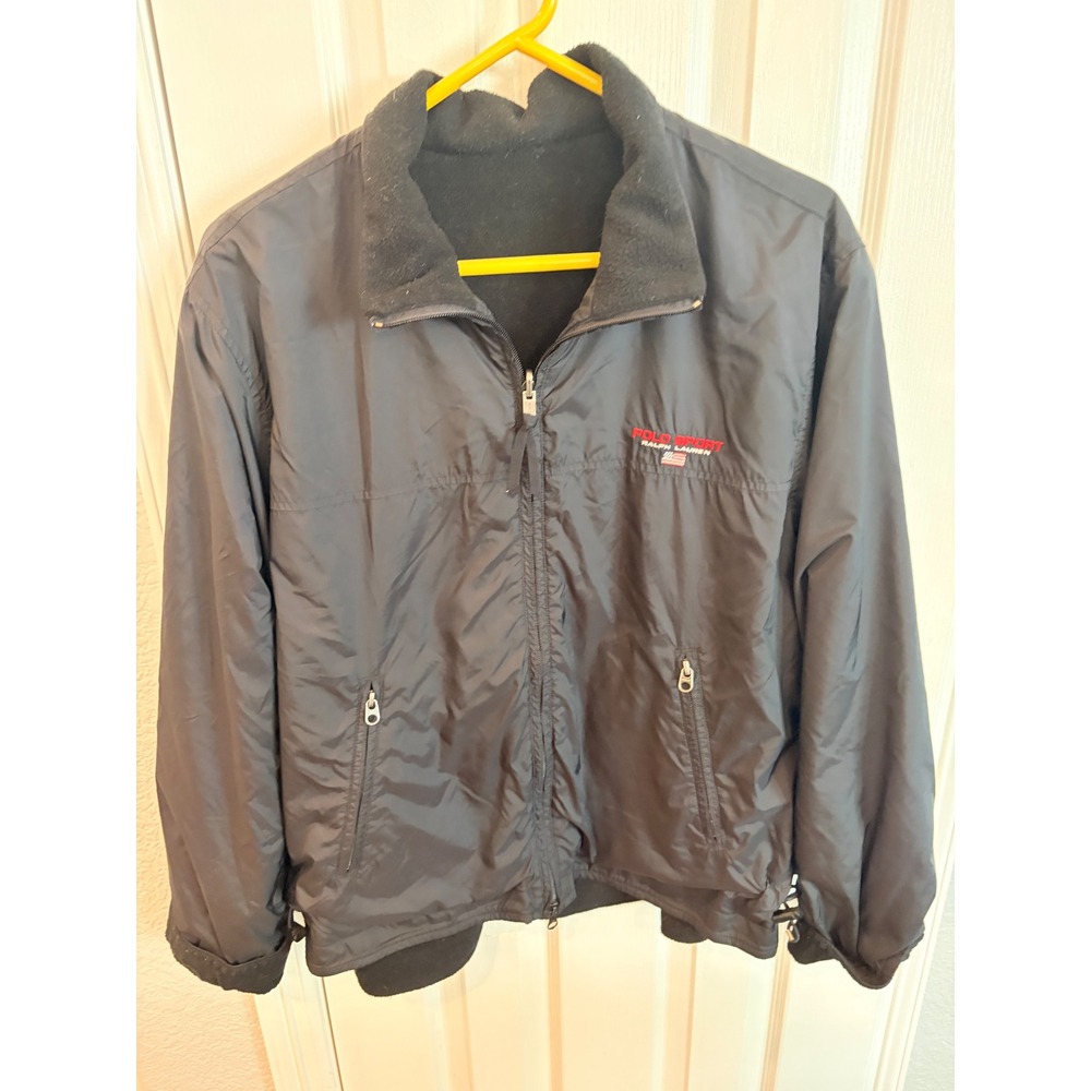 Polo Sport Ralph Lauren Jacket Black Reversible Fleece Nylon Vintage Mens